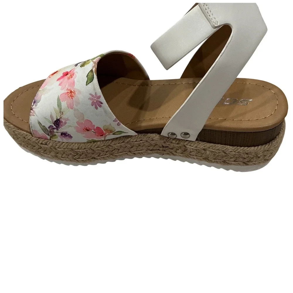 Soda Topic-S Womens Floral Espadrille Platform Wedge Sandals White Multi Size 7M